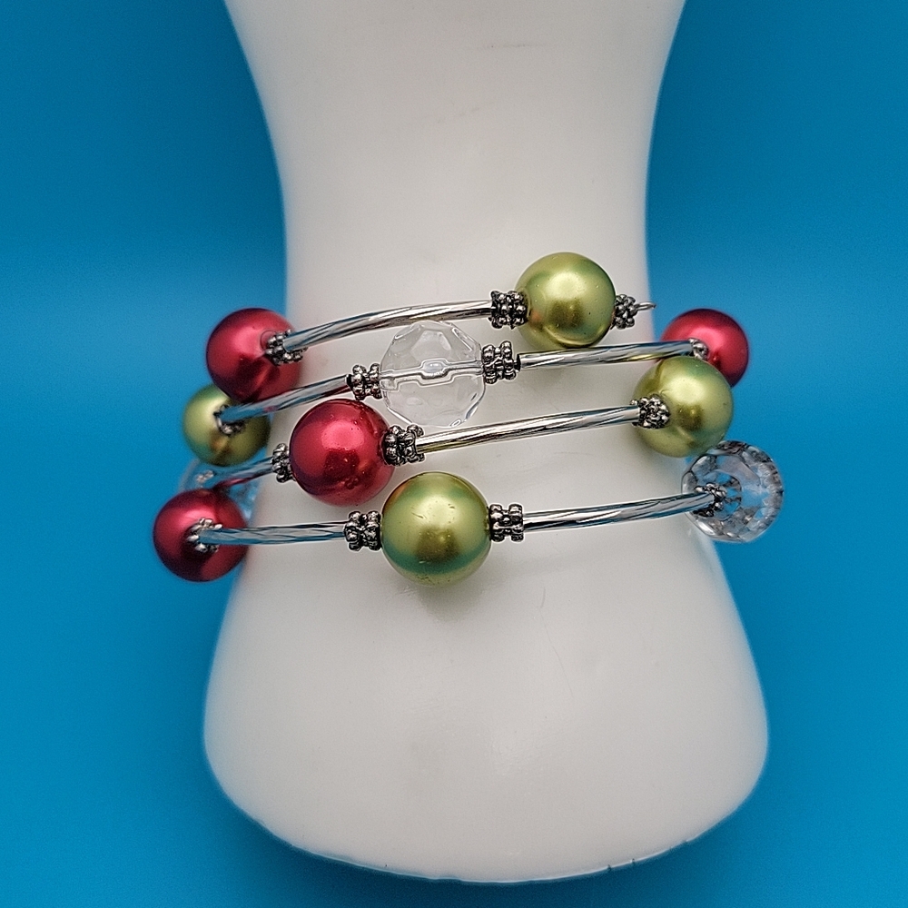 Silvertone Multi-Color Beaded Wrap Bracelet